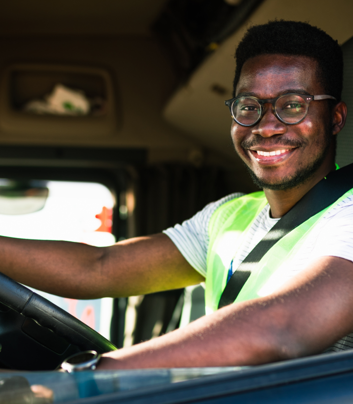 man smiling in truck