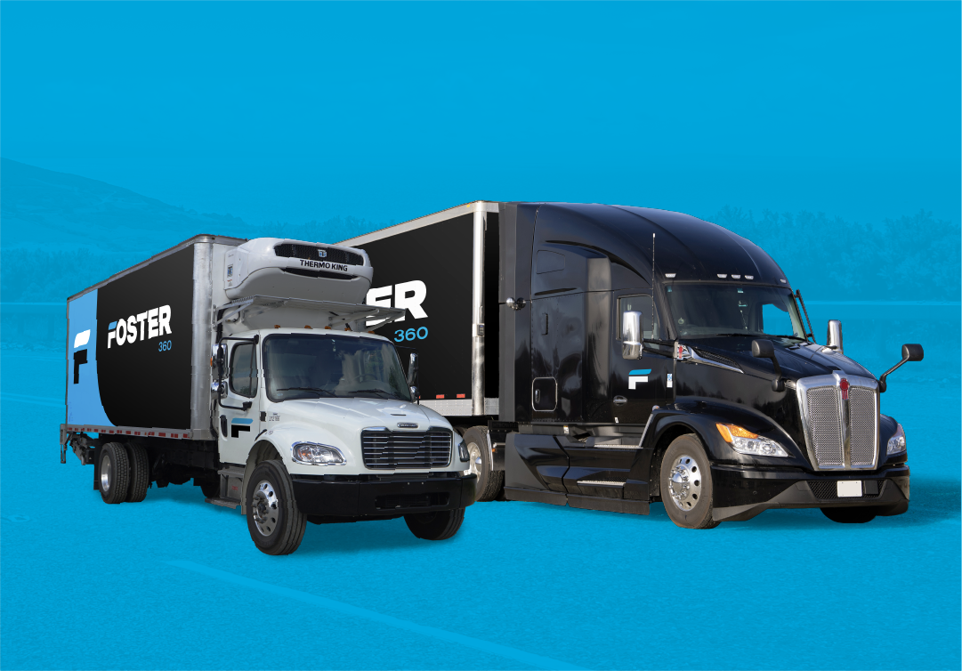 2 foster 360 trucks on blue background