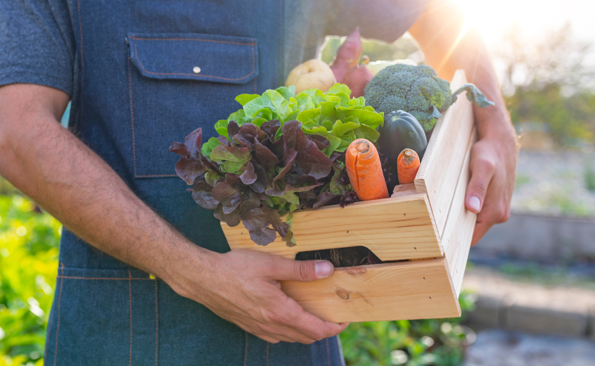 Man carrying box of vegetables