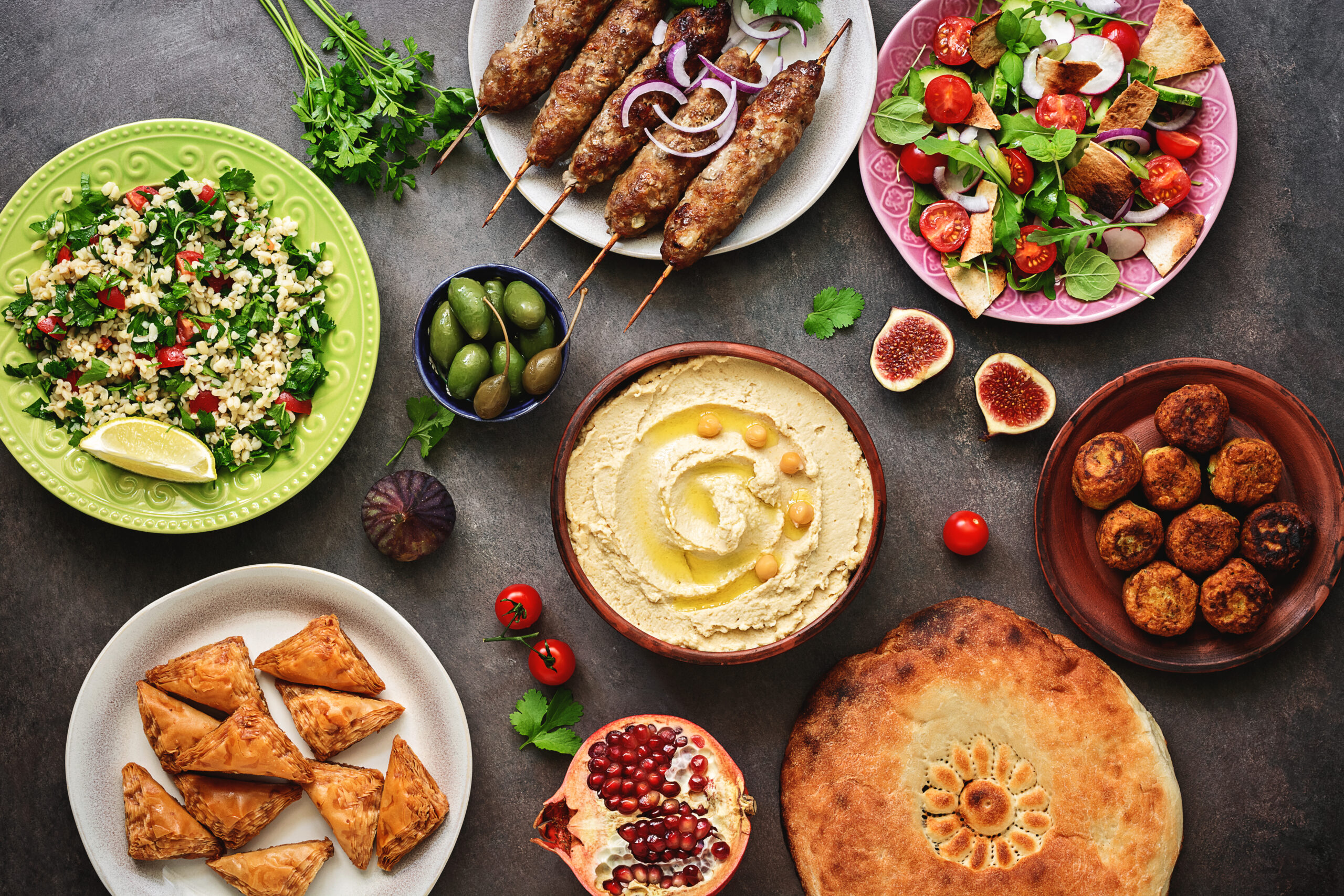 Table with various bowls of food